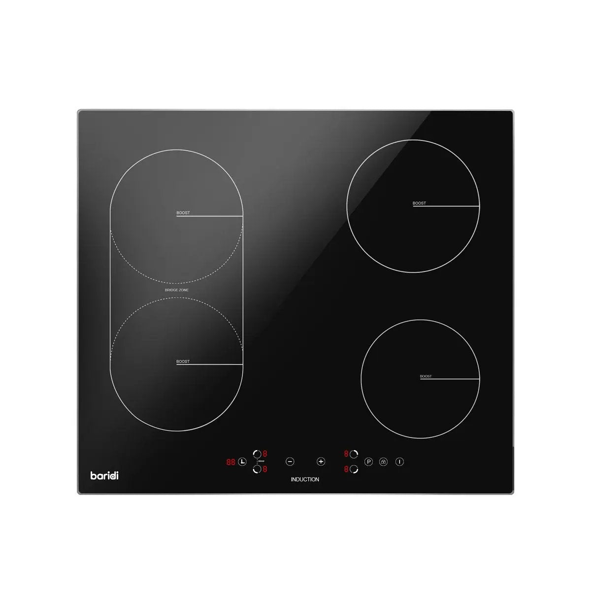 Baridi DH178 60cm Built-In Induction Hob with Bridge Zone 4 Cooking Zones 2800W Boost Function 9 Power Levels Touch Control & Timer Baridi