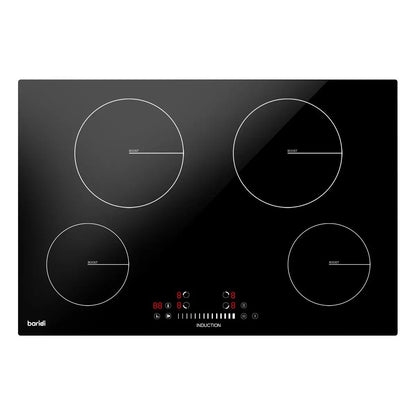Baridi DH179 77cm Built-In Induction Hob with 4 Cooking Zones 7200W Boost Function 9 Power Levels Touch Control & Timer Hardwired Baridi