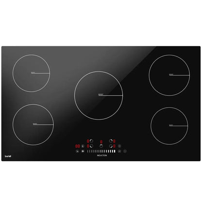 Baridi DH180 90cm Built-In Induction Hob with 5 Cooking Zones 9300W Boost Function 9 Power Levels Slider Touch Control Hardwired Baridi