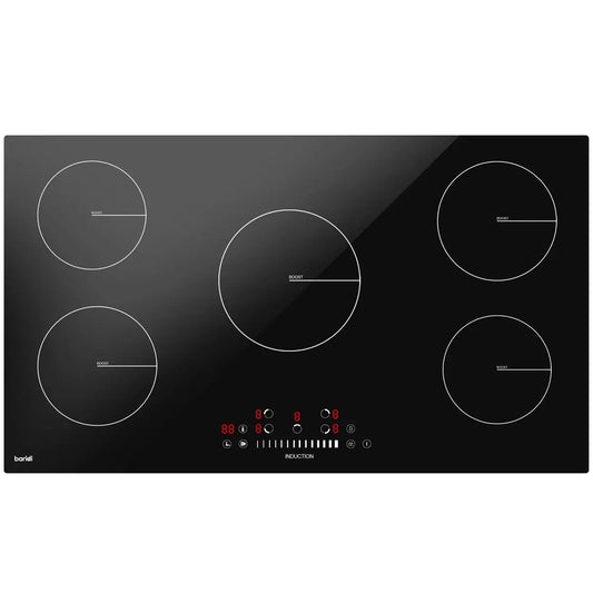 Baridi DH180 90cm Built-In Induction Hob with 5 Cooking Zones 9300W Boost Function 9 Power Levels Slider Touch Control Hardwired Baridi