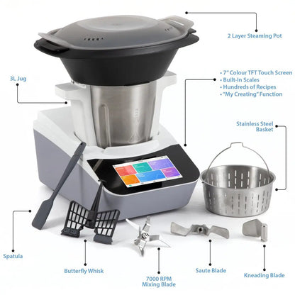 Baridi DH189 Smart Kitchen Robot Thermo-Cooker 18 Preset Functions 7” TFT Touchscreen Baridi