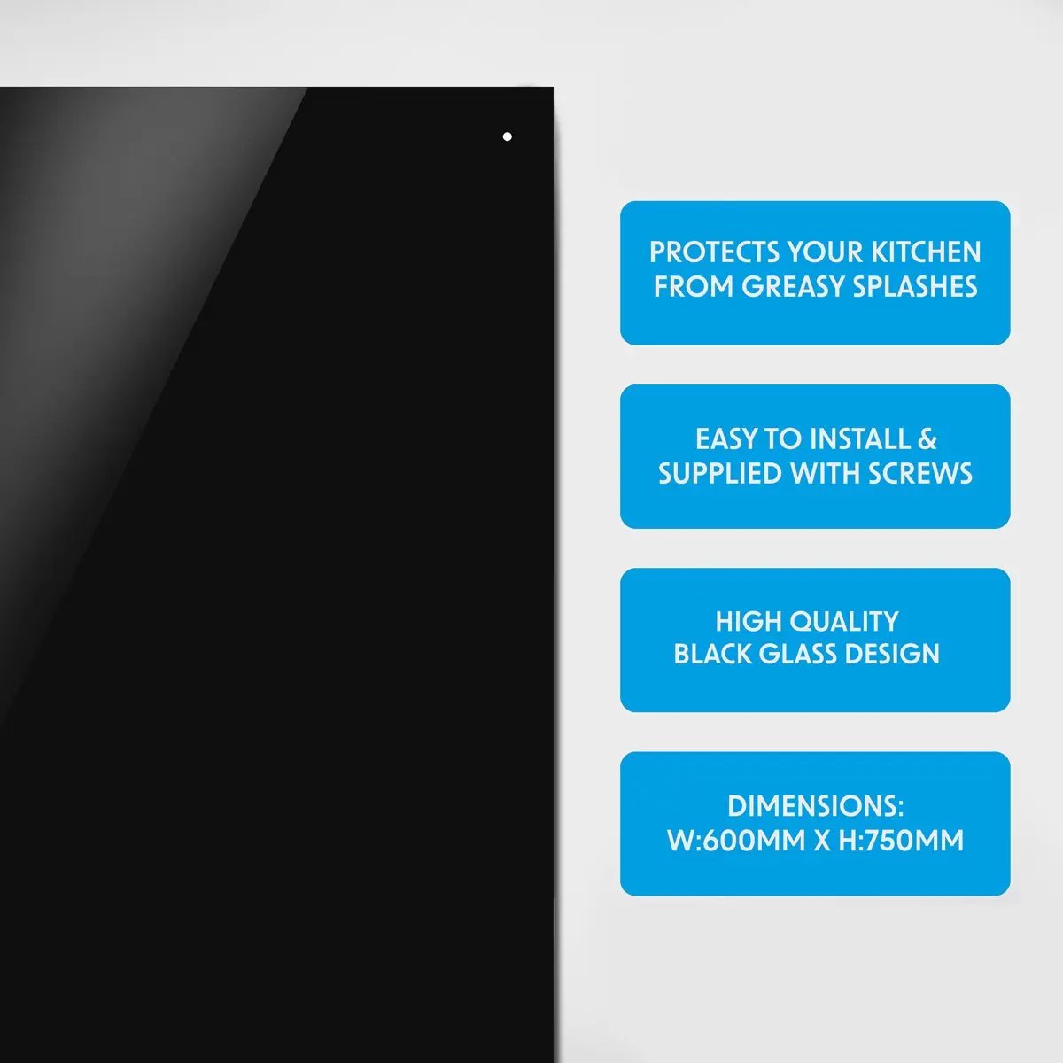 Baridi DH194 60cm Splashback for Cooker Hoods Extractor Fans Black Glass Baridi