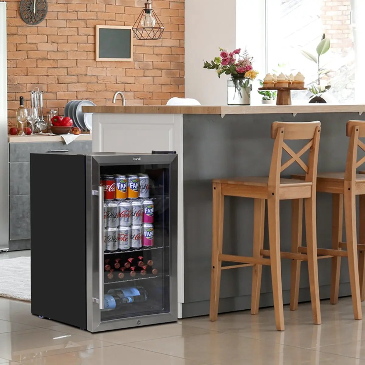 Baridi DH31 Under Counter Wine/Drink/Beverage Cooler/Fridge Built-In Thermostat Energy Class E 85 Litre - Stainless Steel Baridi