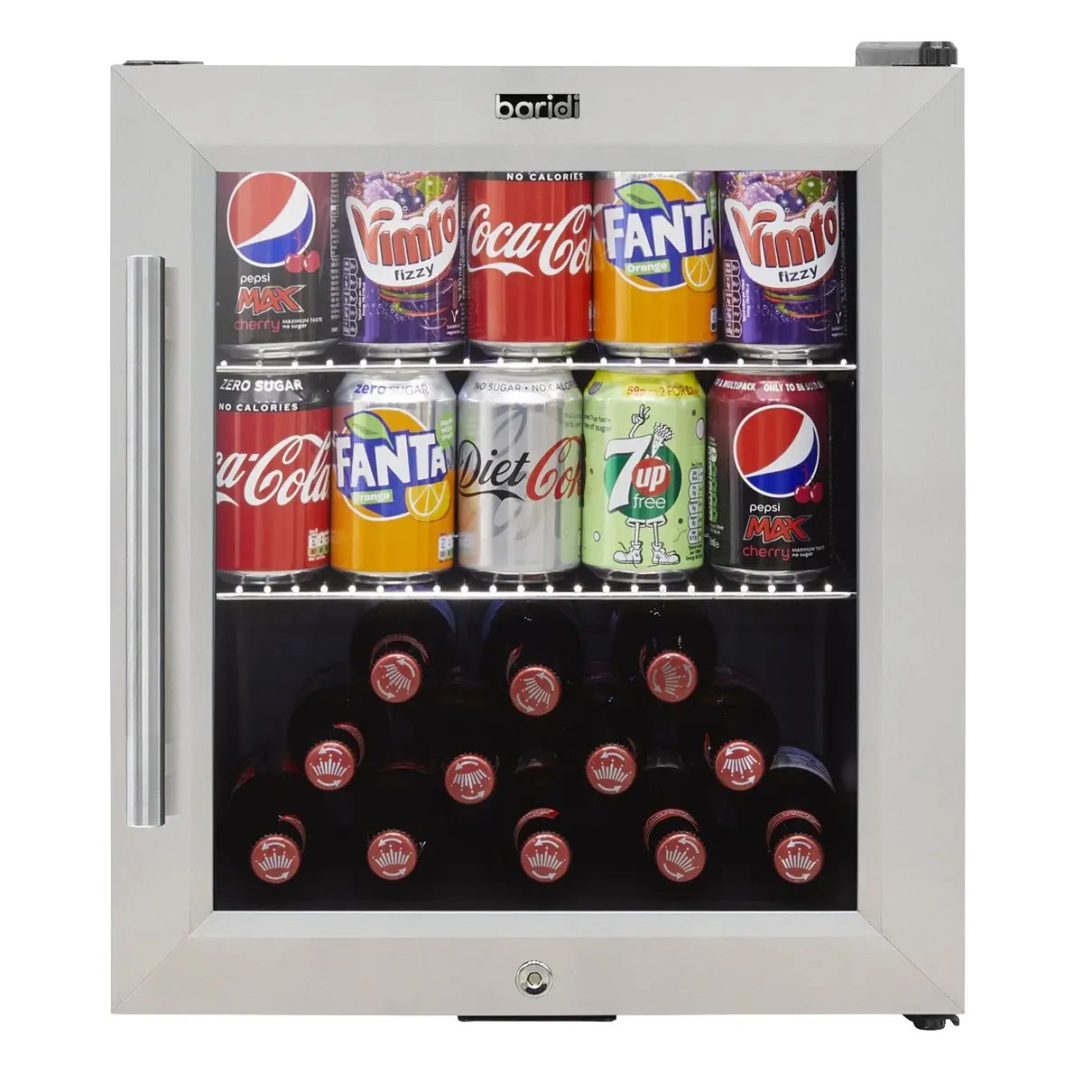Baridi DH75 50L Tabletop Drinks Fridge Mini Beer Cooler Glass Door Stainless Steel Baridi