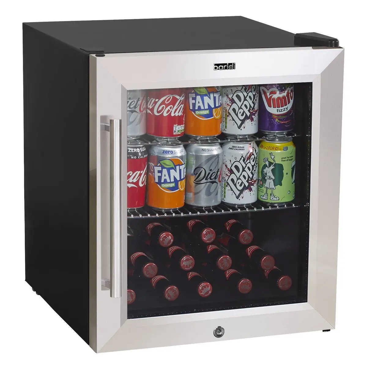 Baridi DH75 50L Tabletop Drinks Fridge Mini Beer Cooler Glass Door Stainless Steel Baridi