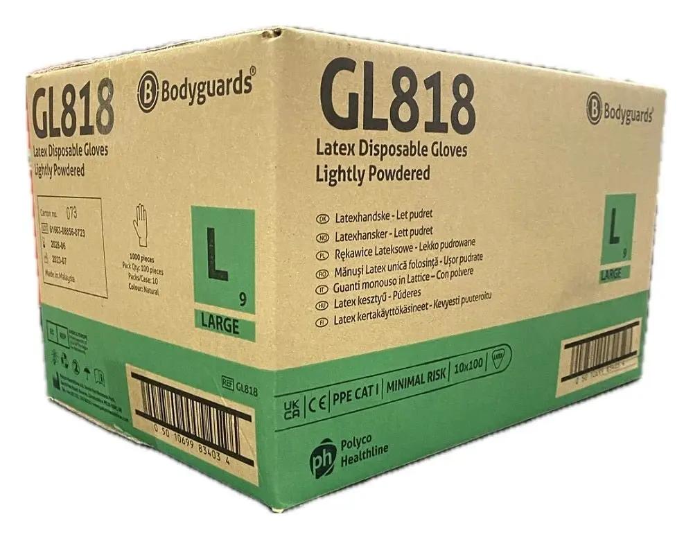 Bodyguards GL818 Latex Disposable Gloves – Lightly Powdered, Box of 100 Bodyguards