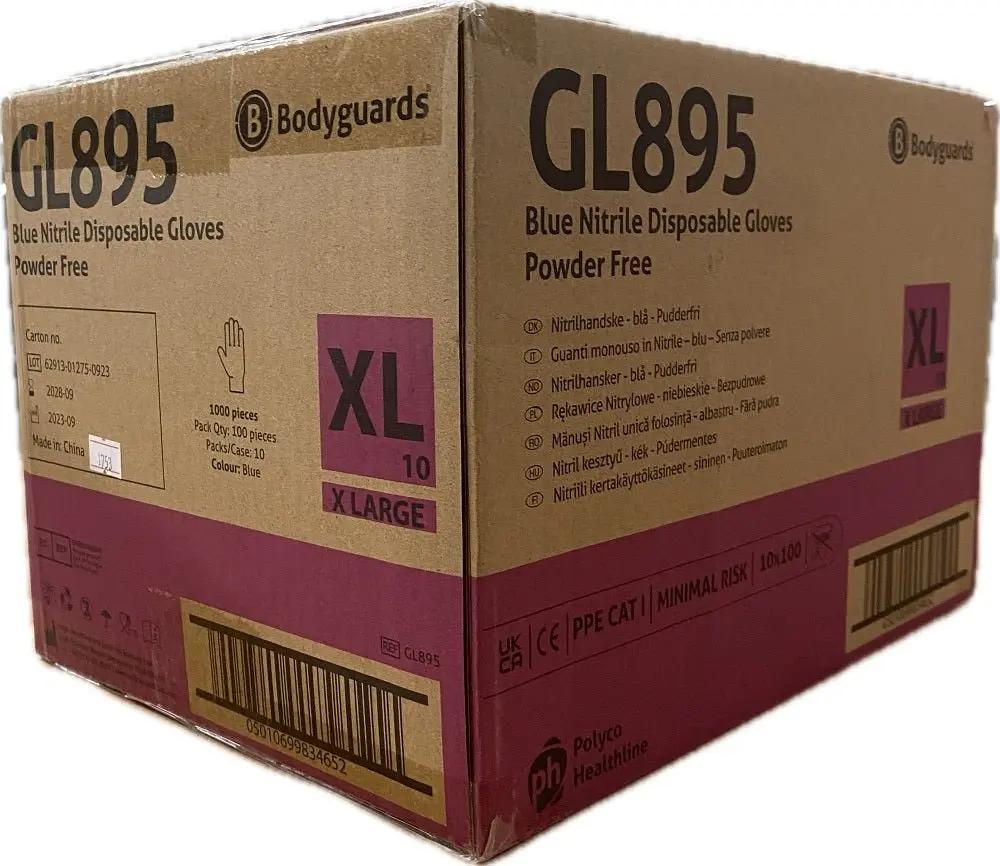 Bodyguards GL895 Blue Nitrile Disposable Gloves Box of 100 or Case of 1000 Bodyguards