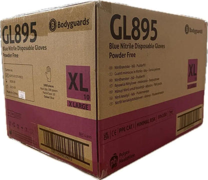 Bodyguards GL895 Blue Nitrile Disposable Gloves Box of 100 or Case of 1000 Bodyguards