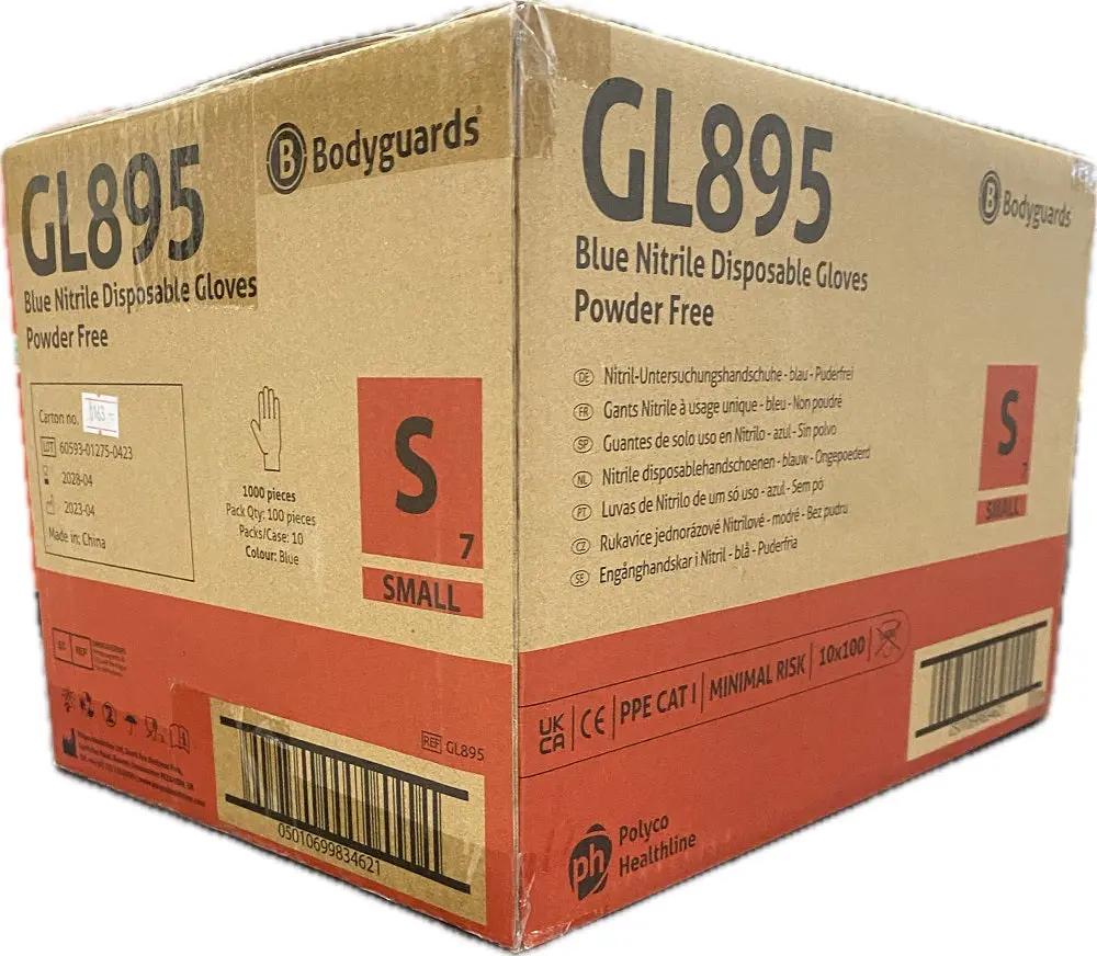 Bodyguards GL895 Blue Nitrile Disposable Gloves Box of 100 or Case of 1000 Bodyguards