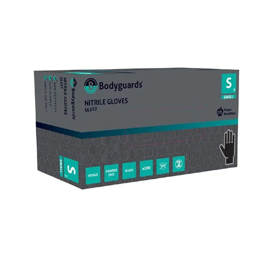 Bodyguards GL897 Black Nitrile Disposable Gloves – Box of 100 Bodyguards