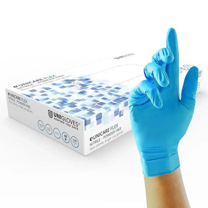 Box 100 Unigloves Flex Blue Nitrile Ultra Light Disposable Gloves GS021 Unigloves