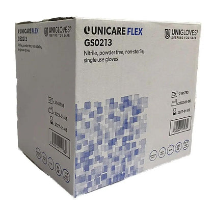 Box 100 Unigloves Flex Blue Nitrile Ultra Light Disposable Gloves GS021 Unigloves