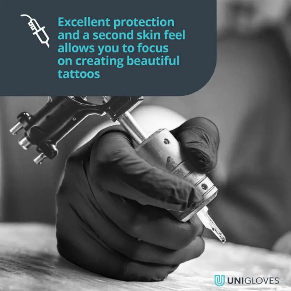 Box 100 Unigloves Select Black Long Cuff Black Latex Disposable Gloves GT001 Unigloves