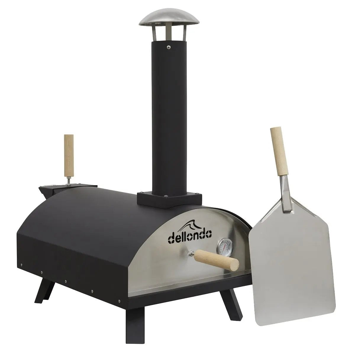 Dellonda DG10 Portable Wood-Fired 14" Pizza & Smoking Oven - Black/Stainless Steel Dellonda