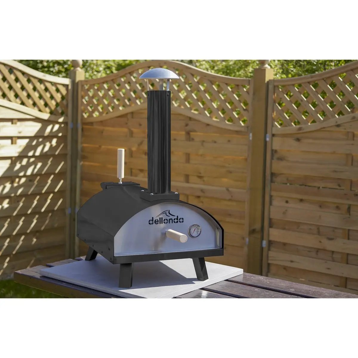 Dellonda DG10 Portable Wood-Fired 14" Pizza & Smoking Oven - Black/Stainless Steel Dellonda