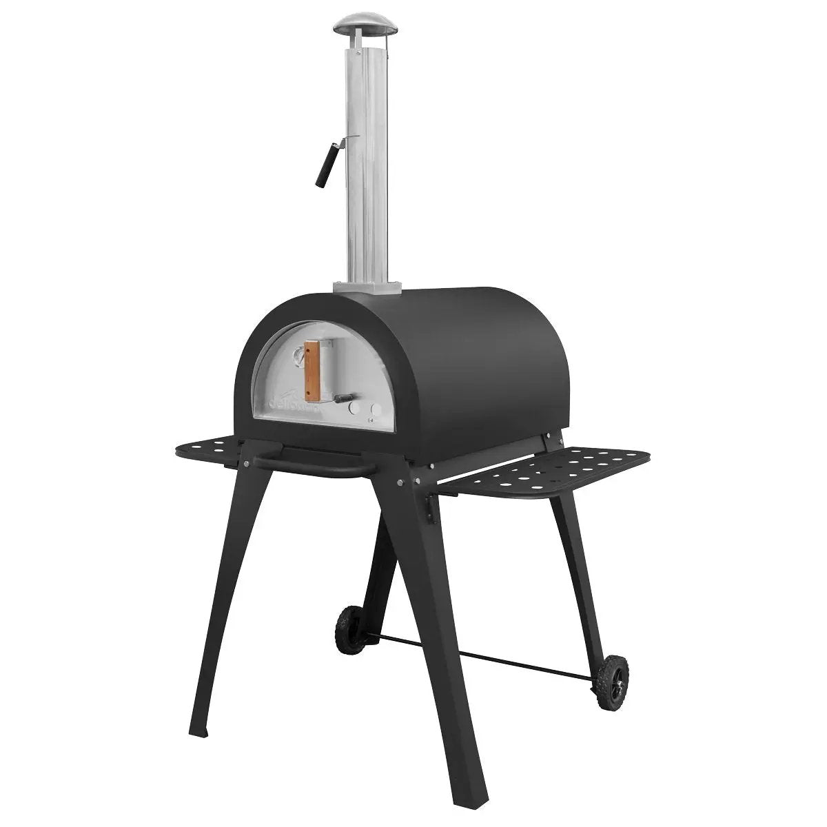 Dellonda DG103 Large Outdoor Wood-Fired Pizza Oven & Smoker with Side Shelves & Stand Dellonda