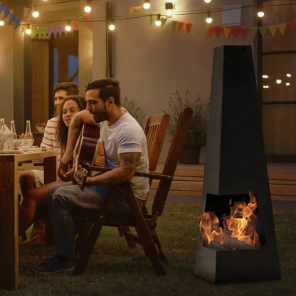 Dellonda DG105 Chiminea Wood Burner Heater for Outdoors W45cm x H150cm - Black Steel Dellonda
