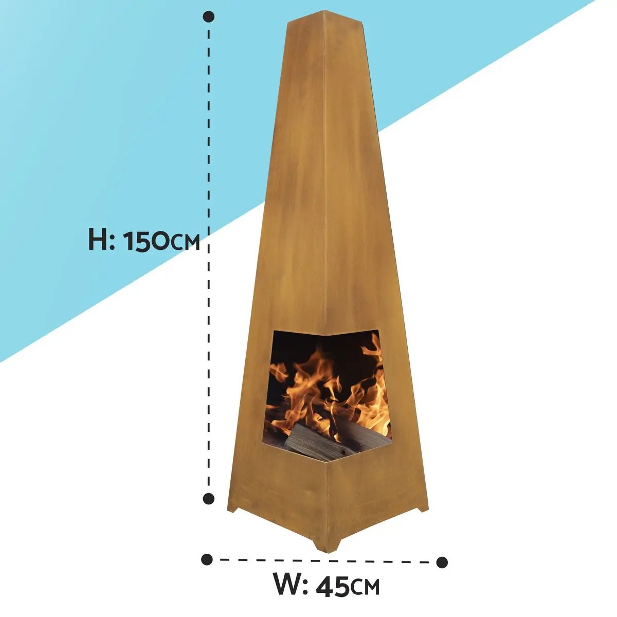Dellonda DG106 Chiminea Wood Burner Heater for Outdoors W45cm x H150cm Corten Steel Dellonda