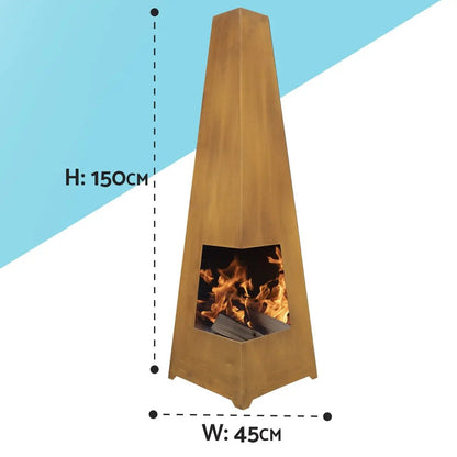 Dellonda DG106 Chiminea Wood Burner Heater for Outdoors W45cm x H150cm Corten Steel Dellonda