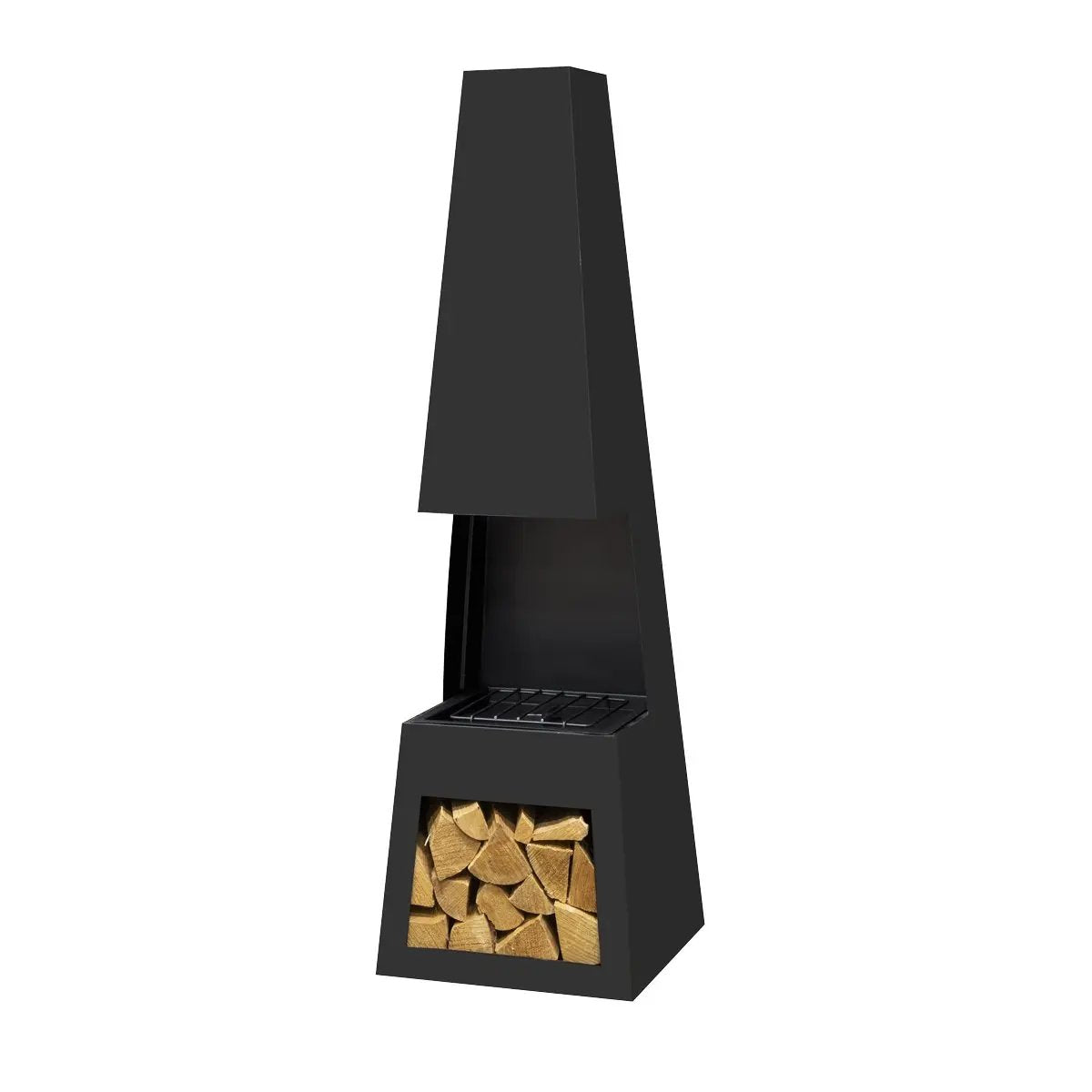 Dellonda DG107 Outdoor Chiminea Fireplace Fire Pit Heater Firewood Storage Black Steel Dellonda
