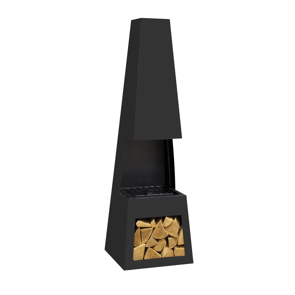 Dellonda DG107 Outdoor Chiminea Fireplace Fire Pit Heater Firewood Storage Black Steel Dellonda