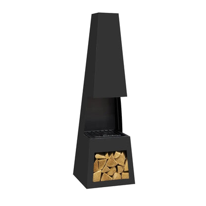Dellonda DG107 Outdoor Chiminea Fireplace Fire Pit Heater Firewood Storage Black Steel Dellonda