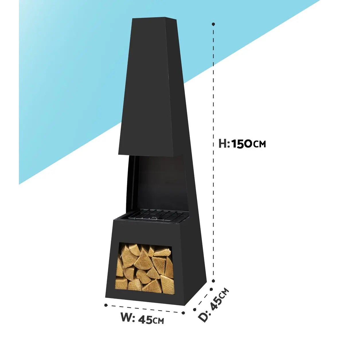 Dellonda DG107 Outdoor Chiminea Fireplace Fire Pit Heater Firewood Storage Black Steel Dellonda