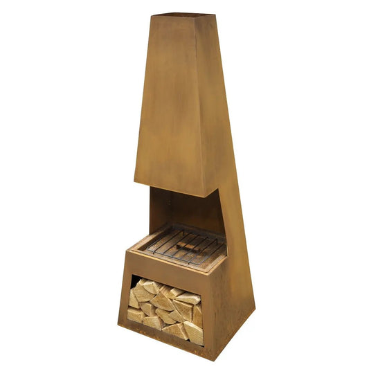 Dellonda DG108 Outdoor Chiminea Fireplace Heater Firewood Storage - Corten Steel Dellonda