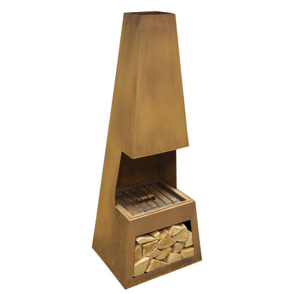 Dellonda DG108 Outdoor Chiminea Fireplace Heater Firewood Storage - Corten Steel Dellonda