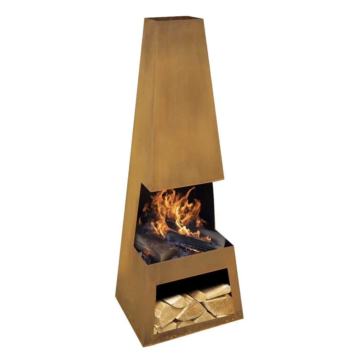 Dellonda DG108 Outdoor Chiminea Fireplace Heater Firewood Storage - Corten Steel Dellonda
