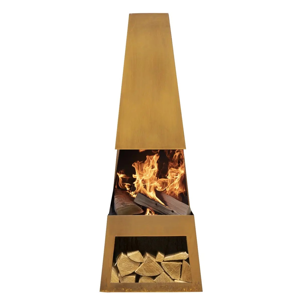 Dellonda DG108 Outdoor Chiminea Fireplace Heater Firewood Storage - Corten Steel Dellonda