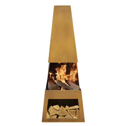 Dellonda DG108 Outdoor Chiminea Fireplace Heater Firewood Storage - Corten Steel Dellonda