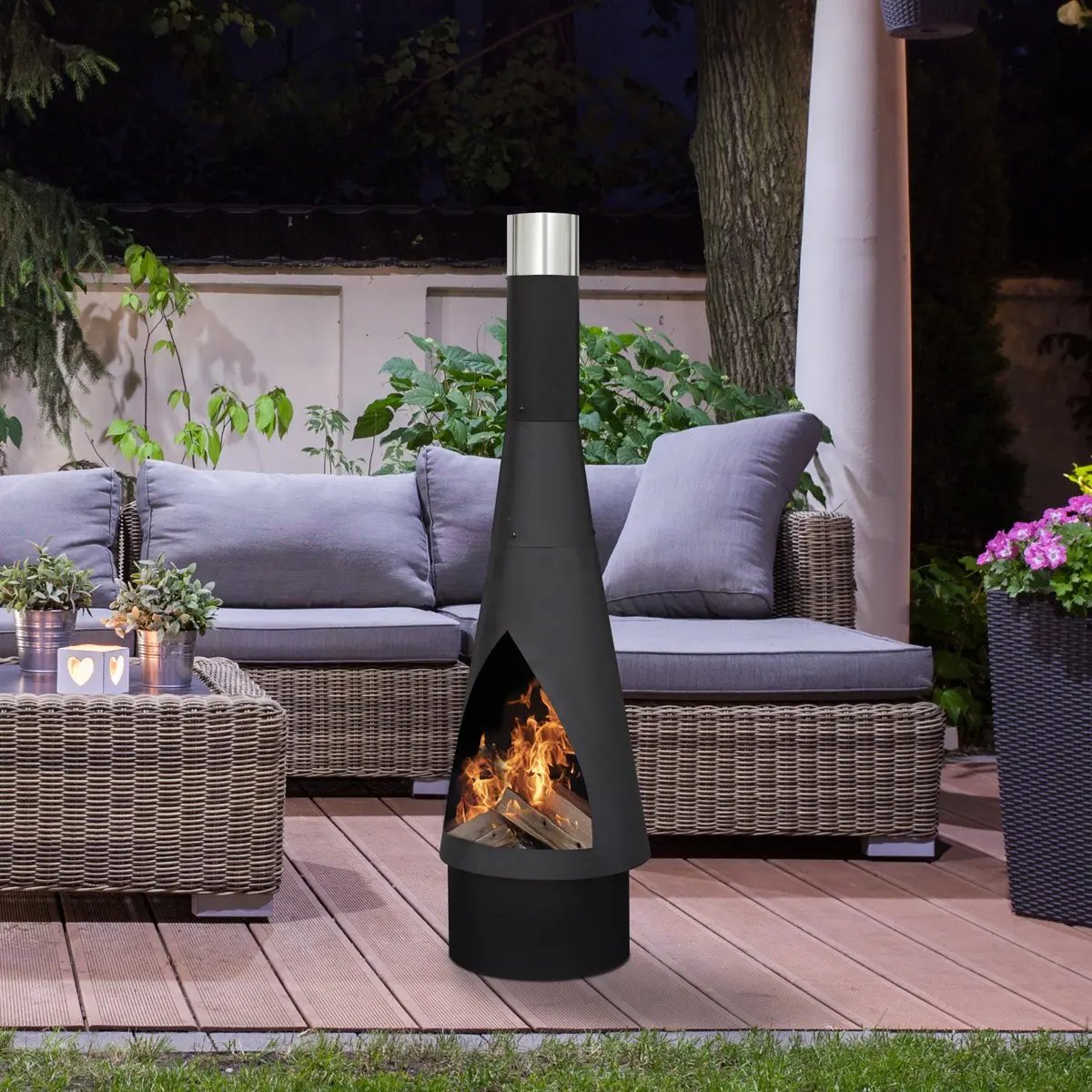 Dellonda DG109 Outdoor Chiminea Fireplace Fire Pit Heater Durable Black Steel Dellonda