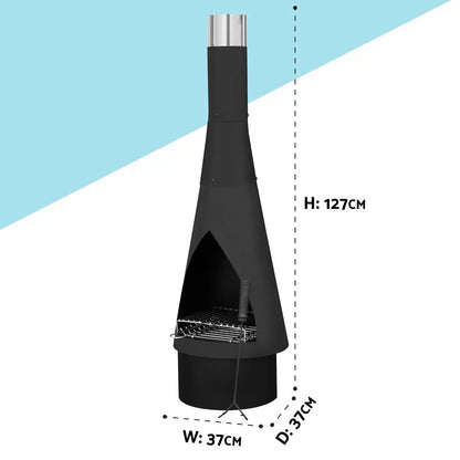 Dellonda DG109 Outdoor Chiminea Fireplace Fire Pit Heater Durable Black Steel Dellonda