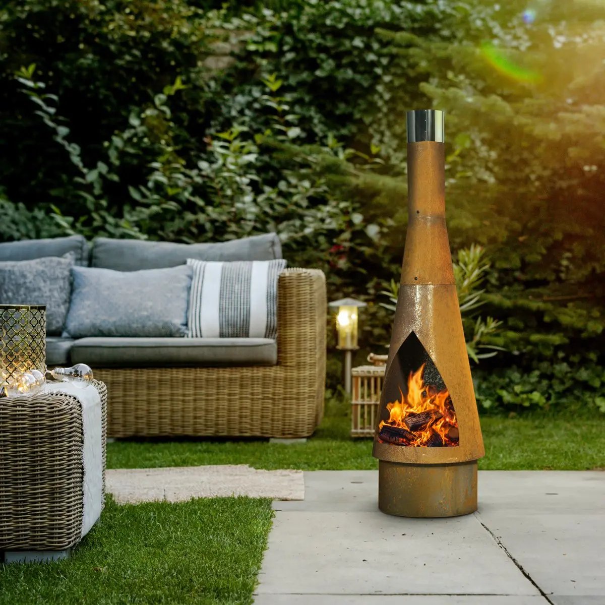 Dellonda DG110 Outdoor/Garden/Patio Conical Chiminea Fireplace Fire Pit Heater H127cm - Corten Steel Dellonda
