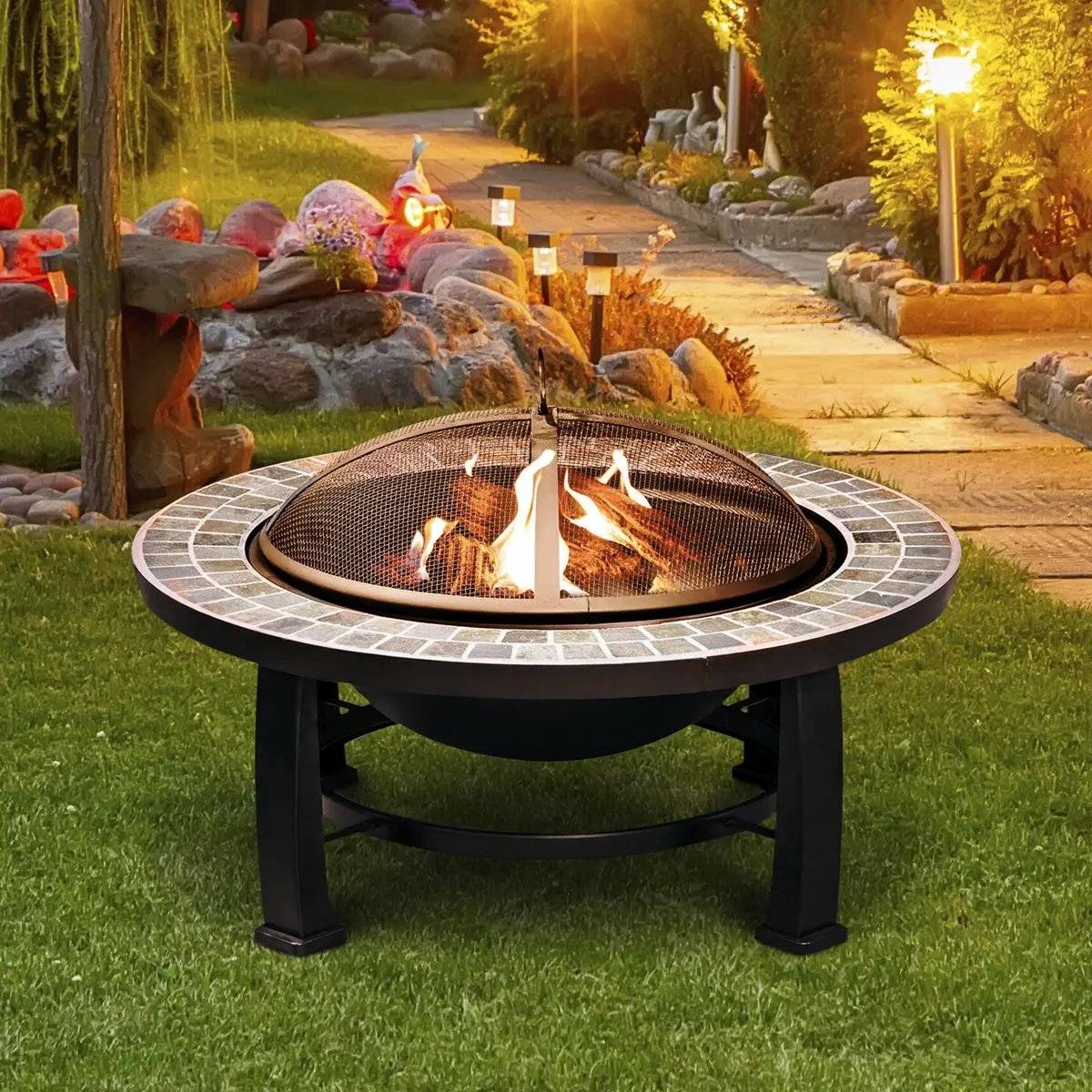 Dellonda DG111 30" Deluxe Traditional Style Fire Pit/Fireplace/Outdoor Heater - Slate Dellonda