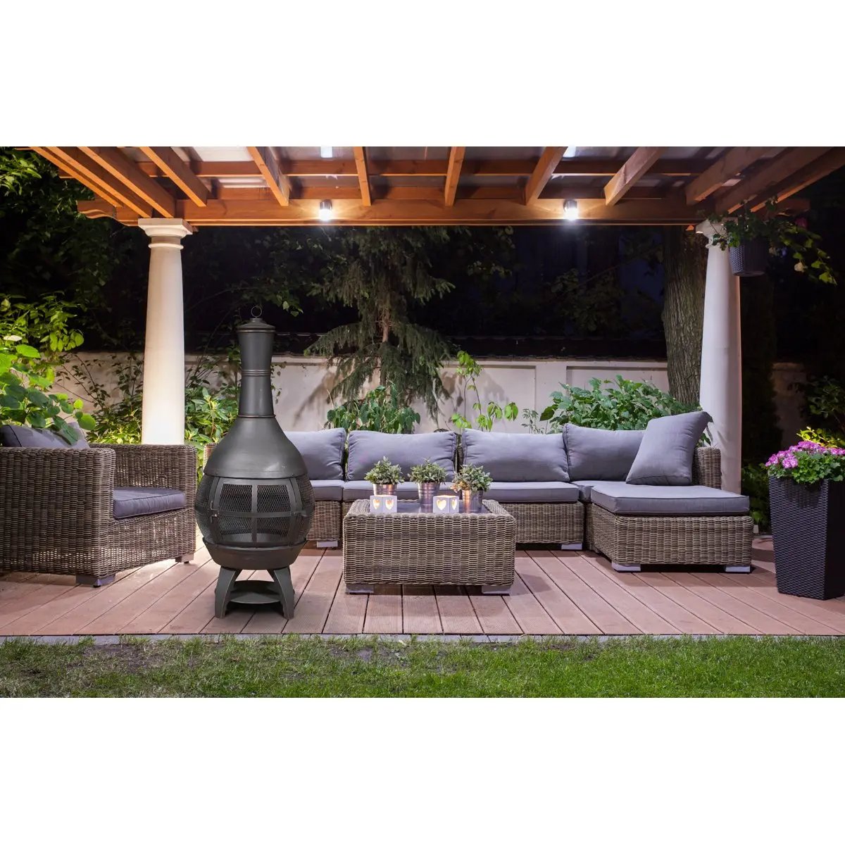 Dellonda DG112 Deluxe 360° Chiminea/Fire Pit/Outdoor Heater - Antique Bronze Finish Dellonda