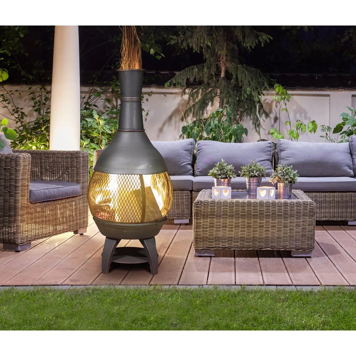 Dellonda DG112 Deluxe 360° Chiminea/Fire Pit/Outdoor Heater - Antique Bronze Finish Dellonda