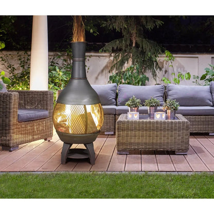 Dellonda DG112 Deluxe 360° Chiminea/Fire Pit/Outdoor Heater - Antique Bronze Finish Dellonda