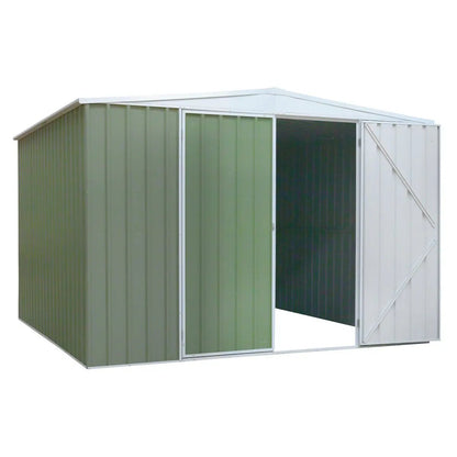 Dellonda DG116 Galvanised Steel Metal Garden/Outdoor/Storage Shed 10FT x 10FT Apex Style Roof - Green Dellonda