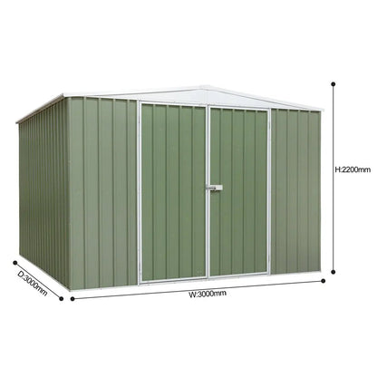 Dellonda DG116 Galvanised Steel Metal Garden/Outdoor/Storage Shed 10FT x 10FT Apex Style Roof - Green Dellonda