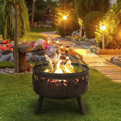 Dellonda DG117 Deluxe Firepit Fireplace Outdoor Patio Heater Cooking Grill & Poker Dellonda