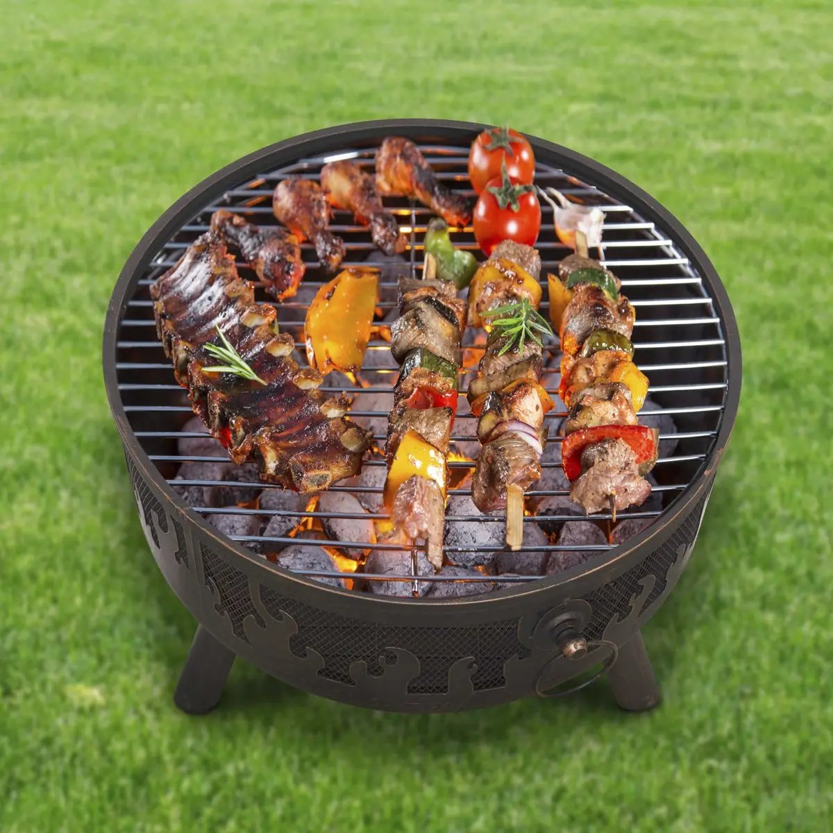 Dellonda DG117 Deluxe Firepit Fireplace Outdoor Patio Heater Cooking Grill & Poker Dellonda