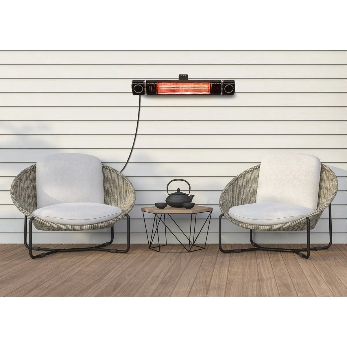 Dellonda DG125 Infrared Outdoor 2000W Patio Heater with Speakers for Music Black Dellonda