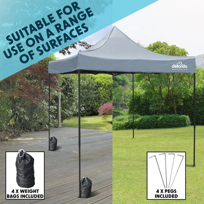 Dellonda DG129 Premium 2x2m Pop-Up Gazebo Heavy Duty PVC Coated Water Resistant Fabric Grey Dellonda