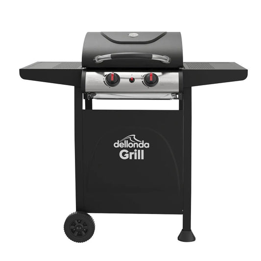 Dellonda DG13 2 Burner Gas BBQ Grill with Ignition & Thermometer - Black/Stainless Steel Dellonda