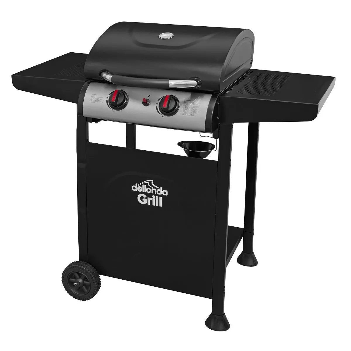 Dellonda DG13 2 Burner Gas BBQ Grill with Ignition & Thermometer - Black/Stainless Steel Dellonda