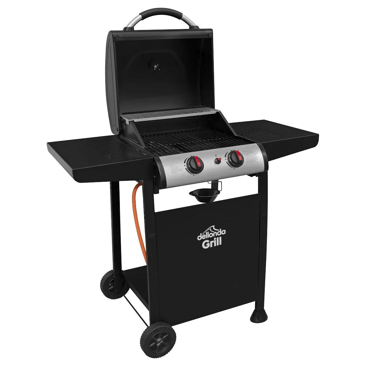Dellonda DG13 2 Burner Gas BBQ Grill with Ignition & Thermometer - Black/Stainless Steel Dellonda