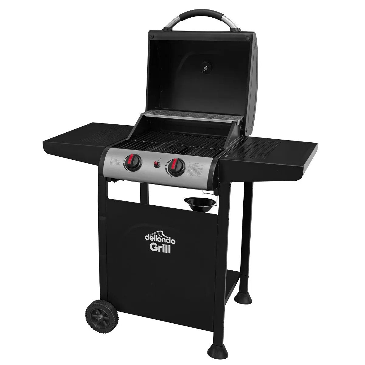Dellonda DG13 2 Burner Gas BBQ Grill with Ignition & Thermometer - Black/Stainless Steel Dellonda