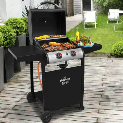 Dellonda DG13 2 Burner Gas BBQ Grill with Ignition & Thermometer - Black/Stainless Steel Dellonda